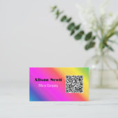 QR Code Bright Neon Modern Social Media Visitenkarte (Stehend Vorderseite)
