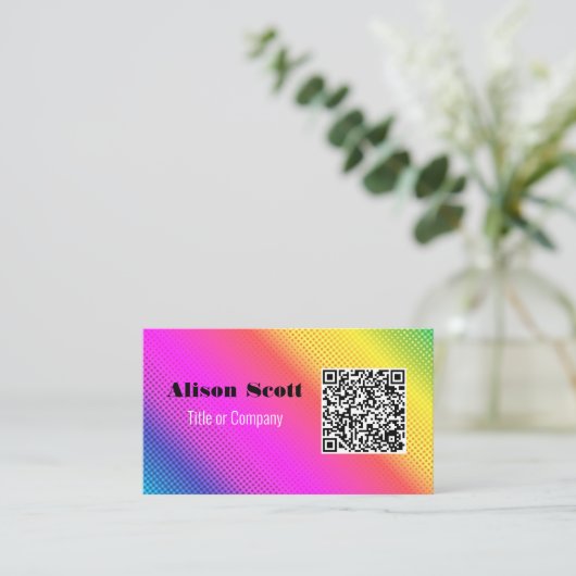 QR Code Bright Neon Modern Social Media Visitenkarte (Stehend Vorderseite)