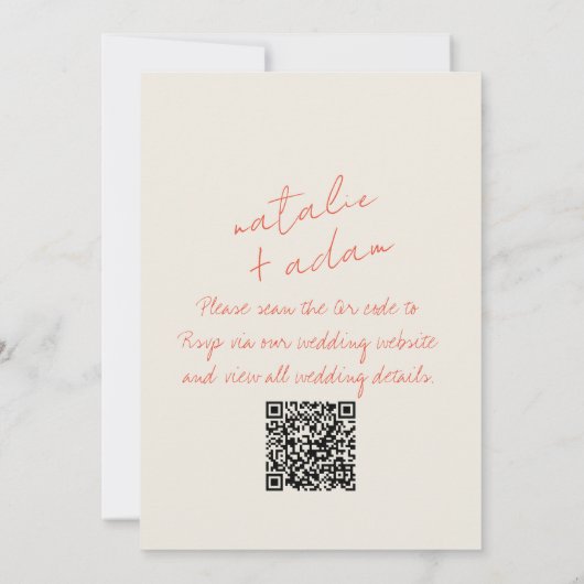 QR Code Bright Orange Retro Fun Whimsical Wedding Einladung (Rückseite)