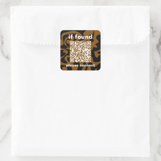 QR Code brown groovy lost found Quadratischer Aufkleber (Tasche)