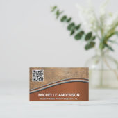 QR Code Brown Leather | Metallische Visitenkarte (Stehend Vorderseite)