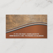 QR Code Brown Leather | Metallische Visitenkarte (Rückseite)