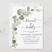 QR Code Brunch & Bubbly Brautparty Eukalyptus Einladung (Vorderseite)