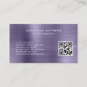 QR Code Brushed Metal Midnight Lila Monogram Visitenkarte (Rückseite)