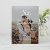 QR Code Budget Monogram Script 2 Foto Hochzeit Einladung (Stehend Vorderseite)
