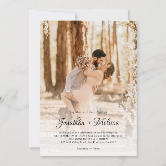 QR Code Budget Overlay 2 Foto Script Hochzeit Einladung (Vorderseite)