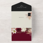 QR Code Burgundy Black Floral Wedding All In One Einladung (Außenbereich)