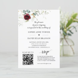 QR Code Burgundy Blumengrün GoldWedding Einladung