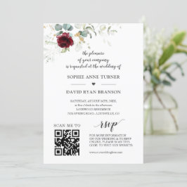 QR Code Burgundy Blumengrün GoldWedding Einladung