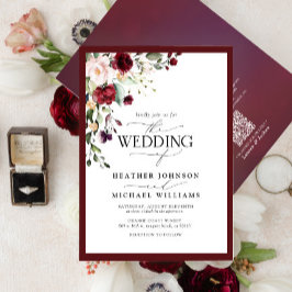 QR Code Burgundy Blush Floral Wasserfarben-Skript Einladung