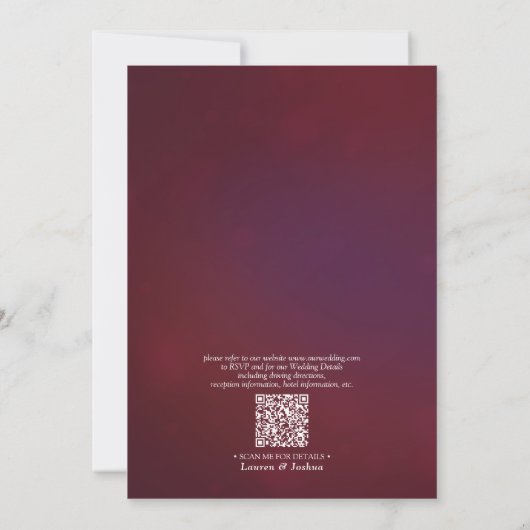 QR Code Burgundy Blush Floral Wasserfarben-Skript Einladung (Rückseite)