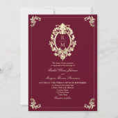 QR Code Burgundy Gold Baroque Wedding Einladung (Vorderseite)