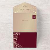 QR Code Burgundy Gold Floral Wedding All In One Einladung (Außenbereich)