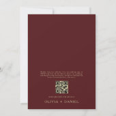 QR Code Burgundy & Gold Minimal Leaf Wedding Einladung (Rückseite)