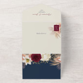 QR Code Burgundy Navy Floral Wedding All In One Einladung (Außenbereich)