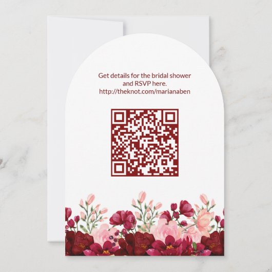 QR Code Burgundy Pink Floral Brautparty Einladung (Rückseite)