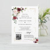 QR Code Burgundy Pink Floral Gold Wedding Einladung (Stehend Vorderseite)