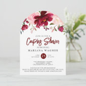 QR Code Burgundy Pink Floral Paare Dusche Einladung (Stehend Vorderseite)
