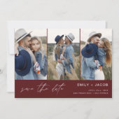 QR Code Burgundy Save the Date 4 Foto Elegant (Vorderseite)