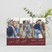 QR Code Burgundy Save the Date 4 Foto Elegant (Stehend Vorderseite)