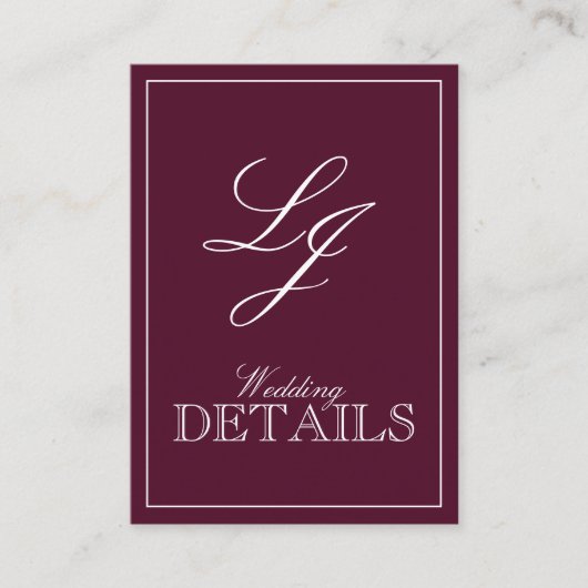 QR Code Burgundy Script Monogram Wedding Details Begleitkarte (Vorderseite)