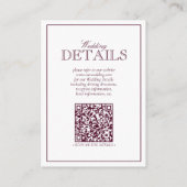 QR Code Burgundy Script Monogram Wedding Details Begleitkarte (Rückseite)