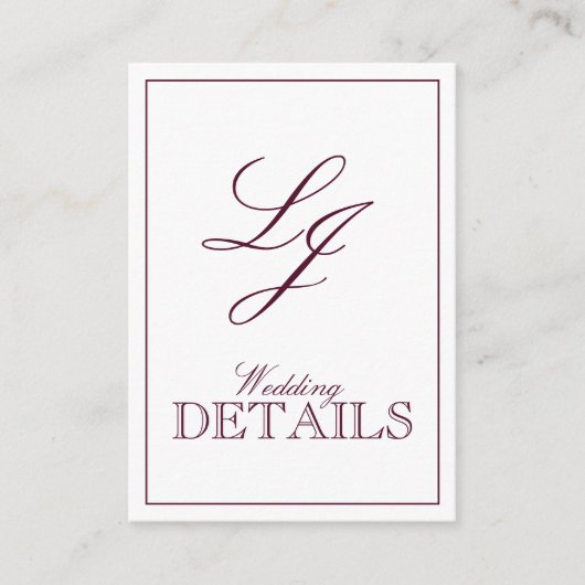 QR Code Burgundy Script Monogram Wedding Details Begleitkarte (Vorderseite)