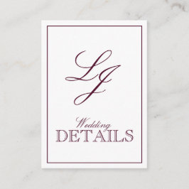 QR Code Burgundy Script Monogram Wedding Details Begleitkarte