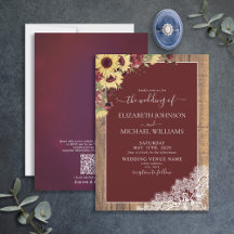 QR Code Burgundy Sonnenblume Rustikale Hochzeit Ho