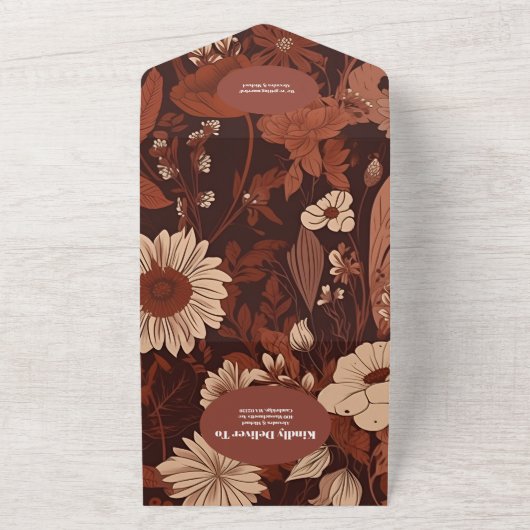 QR Code Burgundy Wildblumen Hochzeit All In One Einladung (Außenbereich)