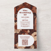 QR Code Burgundy Wildblumen Hochzeit All In One Einladung (Innen Boden)