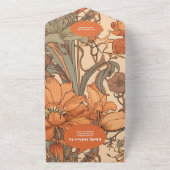 QR Code Burnt Orange Floral Art Nouveau Hochzeit All In One Einladung (Außenbereich)