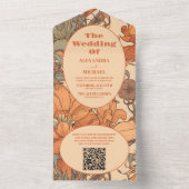QR Code Burnt Orange Floral Art Nouveau Hochzeit All In One Einladung (Innen Boden)