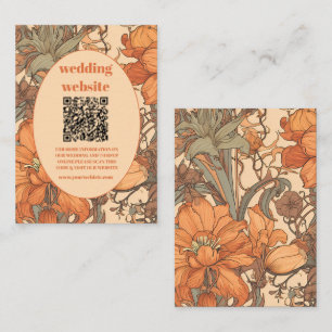 QR-Code Burnt Orange Floral Art Nouveau Hochzeit Begleitkarte