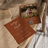 QR Code Burnt Orange Foto Boho Terracotta Wedding Einladung