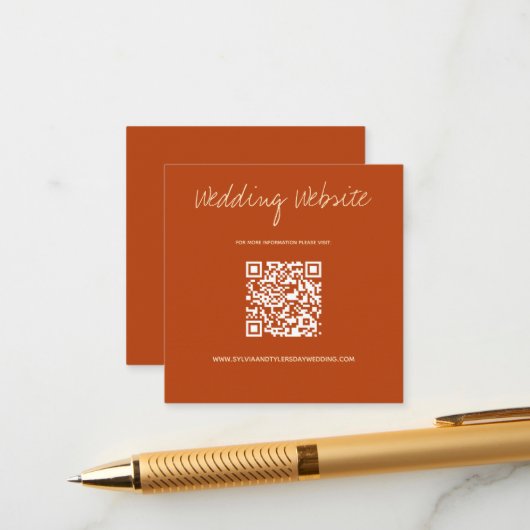 QR Code Burnt Orange Wedding Website Begleitkarte (Vorderseite/Rückseite Beispiel)