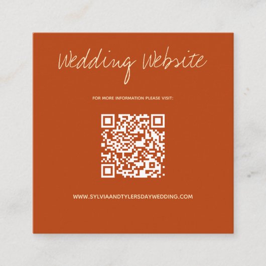 QR Code Burnt Orange Wedding Website Begleitkarte (Vorderseite)