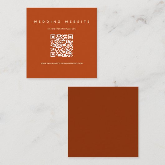 QR Code Burnt Orange Wedding Website Begleitkarte (Vorne/Hinten)