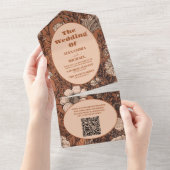 QR Code Burnt Orange Wildblumen Hochzeit All In One Einladung (Abreißen)