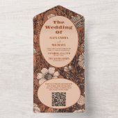 QR Code Burnt Orange Wildblumen Hochzeit All In One Einladung (Innen Boden)