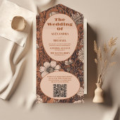 QR Code Burnt Orange Wildflowers Wedding All In One Einladung