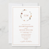 QR Code Burnt Rust Floral Wreath Monogramm Hochzei Einladung (Vorderseite)