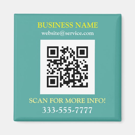 QR Code, Bus. Name Promo, gelb, Aquamarin Magnet (Vorne)