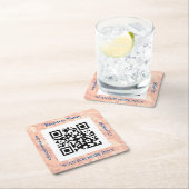 QR Code Bus. Name, Promo, Rose Gold Marmor Vs 2 Rechteckiger Pappuntersetzer (Vor Ort)