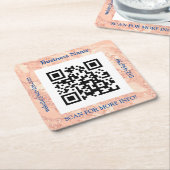 QR Code Bus. Name, Promo, Rose Gold Marmor Vs 2 Rechteckiger Pappuntersetzer (angewinkelt)