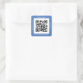QR Code Bus. Name Website Promo, blau Quadratischer Aufkleber (Tasche)
