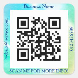 QR Code Bus. Name Website Promo, Blue & Green Quadratischer Aufkleber