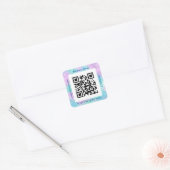 QR Code Bus. Name Website Promo Blue & Lila Glam Quadratischer Aufkleber (Umschlag)