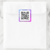 QR Code Bus. Name Website Promo, Blue & Lila Quadratischer Aufkleber (Tasche)