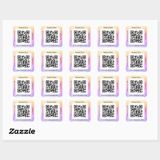 QR Code Bus. Name Website Promo, Brushed Rainbow Quadratischer Aufkleber (Blatt)